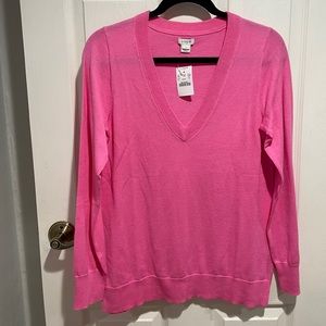 Pink Deep V-Neck Sweater - J. Crew